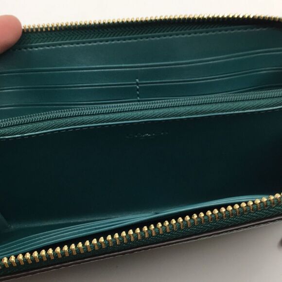 Coach Viridian Green Gold Studded Script Zip Around Wallet Accordion Zip Wallet - Picture 15 of 16